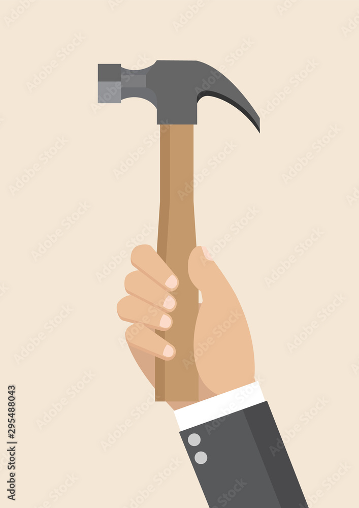 Cartoon, businessman Hand holding hammer. Cartoon, businessman Hand holding hammer.