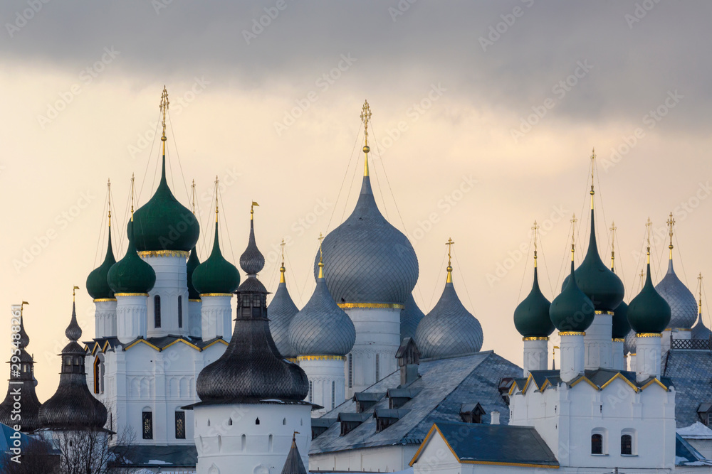 Winter view of medieval the Kremlin in Rostov the Great as part of The Golden Ring's group of medieval towns - obrazy, fototapety, plakaty 