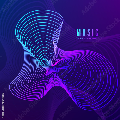 Music sound wave template. Blue and purple colors illustration for your album cover design. Abstract radial digital signal form. Vector