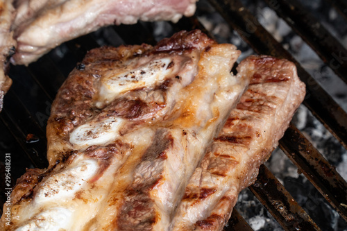 Barbecue grill with grilled pork ribs