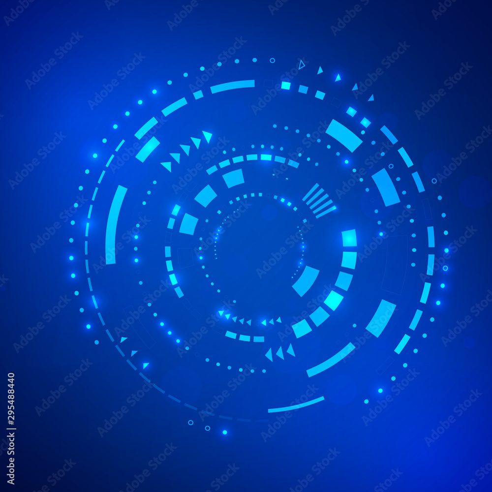 Circle blue abstract technology background. Future innovation concept. Sci fi cyberspace backdrop. vector
