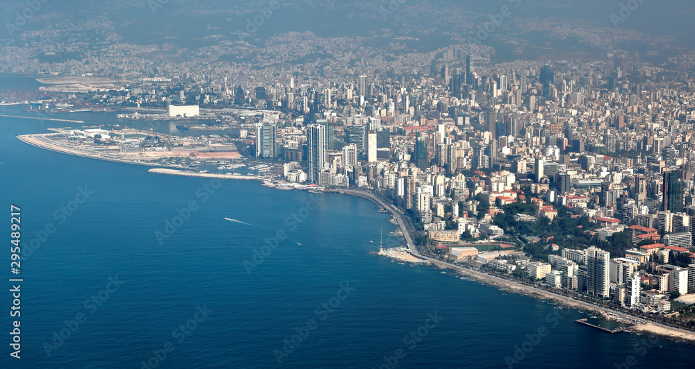 Beirut, Aerial view of the Corniche, Lebanon