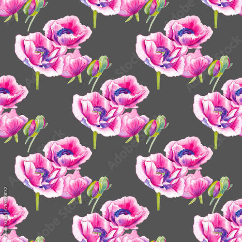 seamless pattern. Poppy flowers. Pattern of flowers. Pink poppies. Isolated pattern
