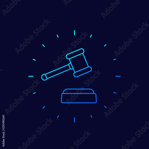 auction hammer or gavel icon, linear