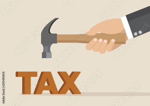 Businessmen holding a hammer in hand, to break up Tax.
