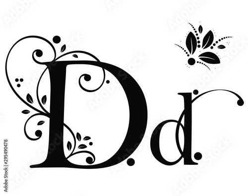 Decorated Alphabet with ornaments vintage vector, Letter D upper and lower case with leaves vector. Decoration vintage for invites card and other concept ideas. Illustration alphabet