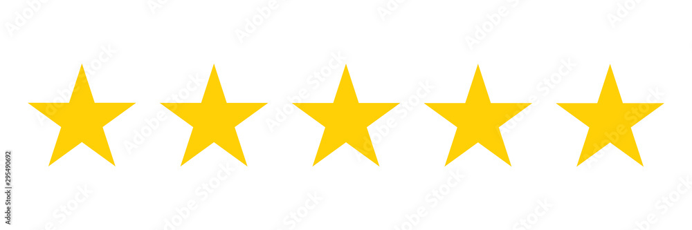 Five stars rating icon. Five golden star rating illustration vector. Premium quality customer service. Customer feedback ranking system. Feedback concept. Five stars rating icon. Five golden star rating illustration vector. Premium quality customer service. Customer feedback ranking system. Feedback concept.