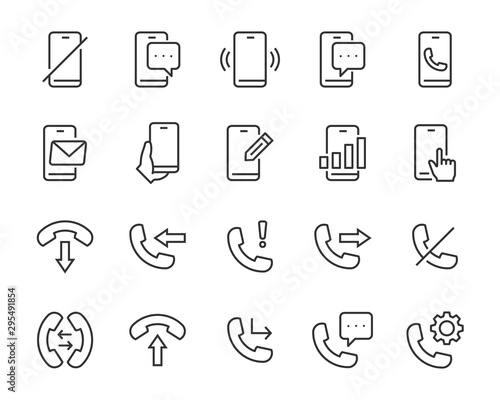 set of phone icons, call, telephone, chat, voice, battery