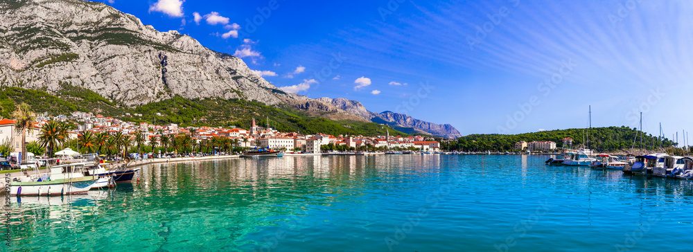 Beautiful Adriatic coast - Makarska riviera in Croatia. view of Makarska town