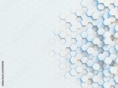 Hexagonal abstract 3d background, white wall with hexagonal pattern 3d rendering