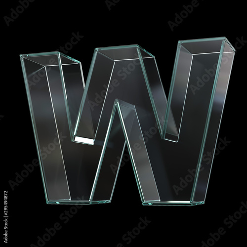 Glass font 3d rendering, letter W photo