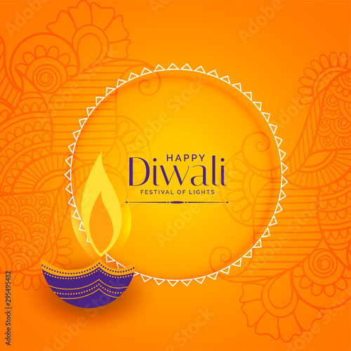 happy diwali beautiful yellow decorative background design