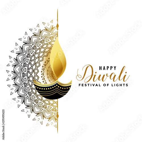 white diwali background with golden diya design
