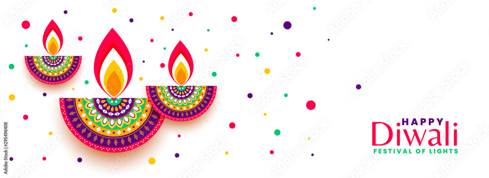 happy diwali festival celebration colorful banner design - obrazy, fototapety, plakaty 