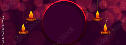 purple happy diwali banner with text space