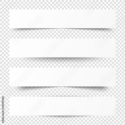 Empty white banners with shadow. Paper blurb banner. Web vector header. Interface with gray shade. Blank stickers set.