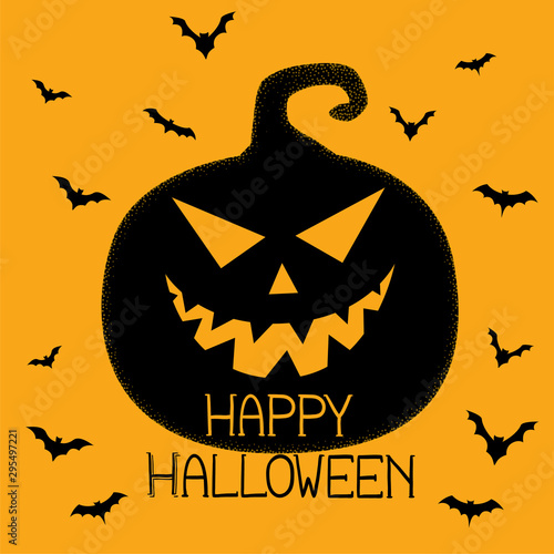 happy halloween spooky pumpkin and bats background design