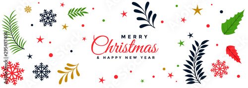 merry christmas decorative leaves festival banner design