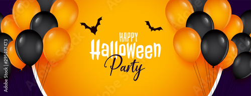 happy halloween party banner with balloons decoration