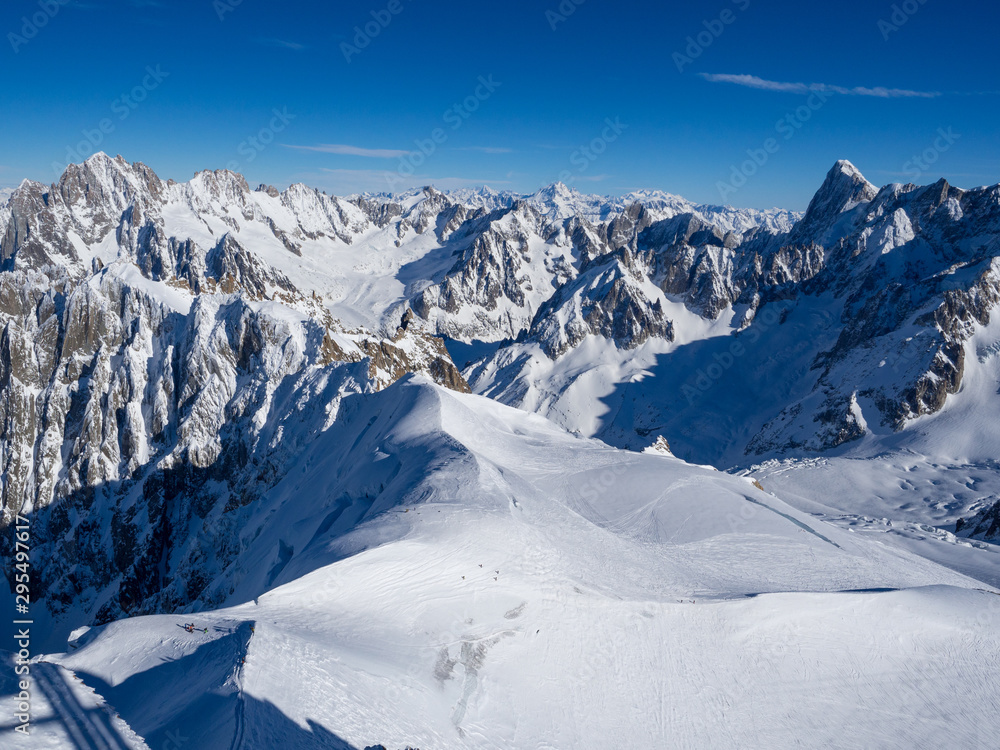 France, february 2018: Mont Blanc mountain, White mountain (view from Aiguille du Midi Mount)