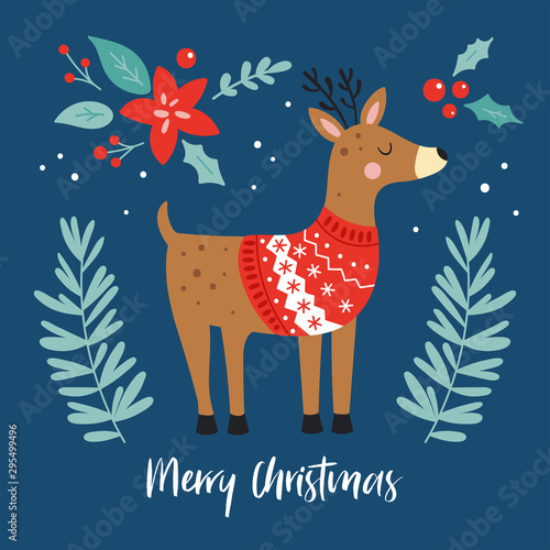 Christmas holiday cute reindeer character.