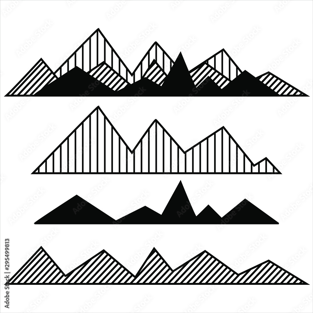 Set of Mountain vector icon, Graphic hill design with line pattern