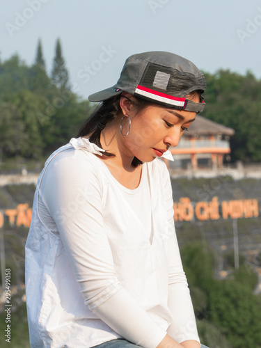 young woman in white