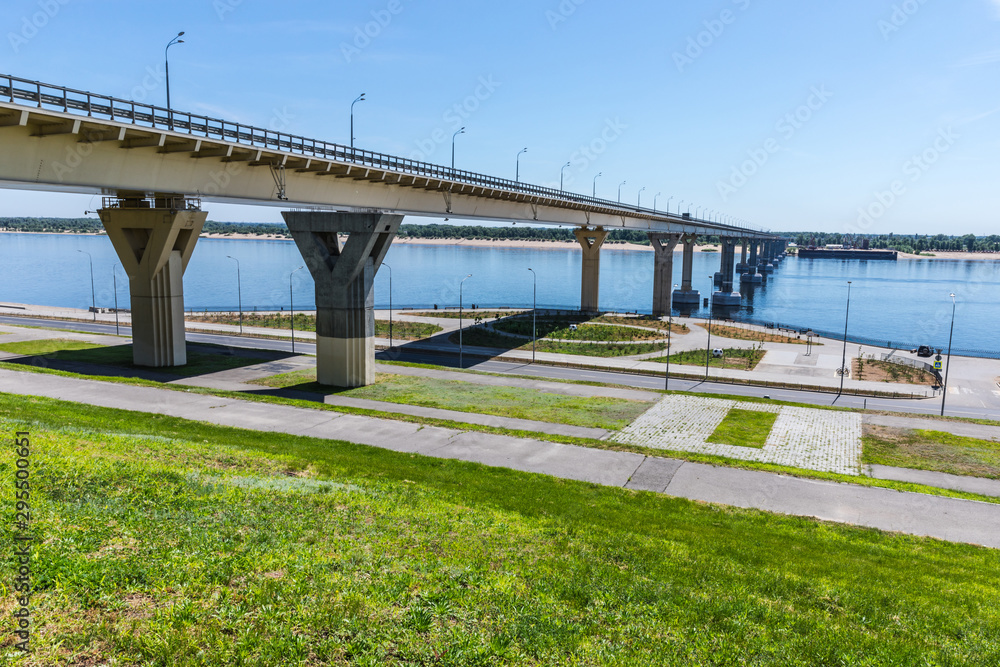 Volgograd bridge across the Volga River, one of the largest transport infrastructure facilities of Russian significance in Volgograd, Russia Volgograd bridge across the Volga River, one of the largest transport infrastructure facilities of Russian significance in Volgograd, Russia