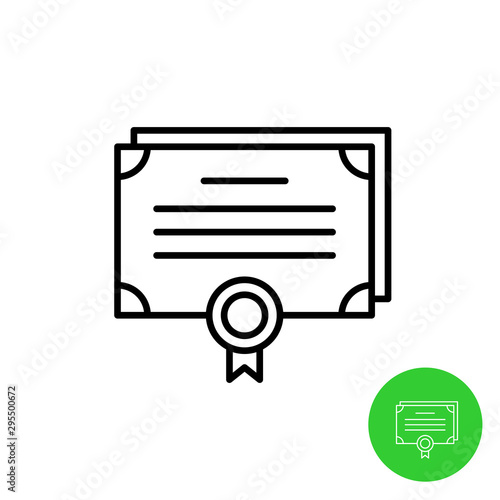 Bonds outline icon. Stock share certificate market symbols. Document sheets with seal. Adjustable stroke width.