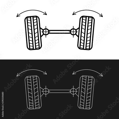 Wheel alignment line icon. Car suspension angles adjustment. Axle control symbol. Adjustable stroke width.