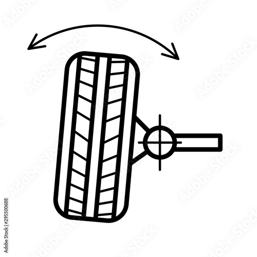 Wheel alignment line icon. Car suspension angles adjustment. Axle control symbol. Adjustable stroke width.