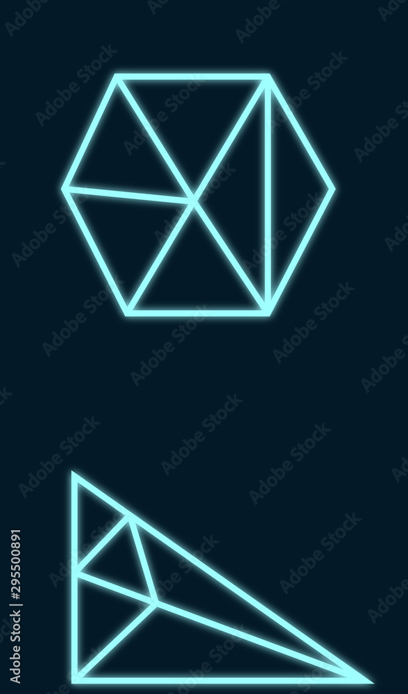 Glowing light blue neon shapes, geometric background, vector illustration. Glowing light blue neon shapes, geometric background, vector illustration.