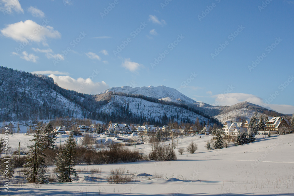 view of the morning in the winter of Zakopane, Koscielisko Valley