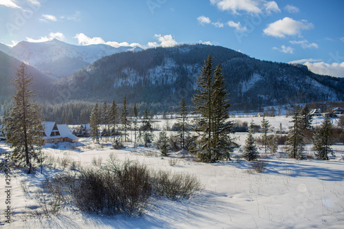 view of the morning in the winter of Zakopane, Koscielisko Valley