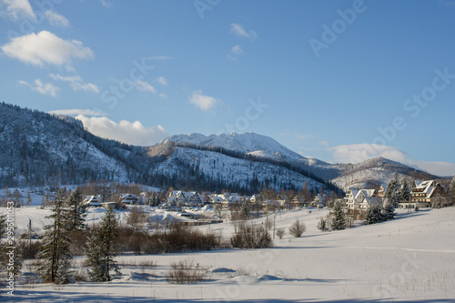 view of the morning in the winter of Zakopane  Koscielisko Valley