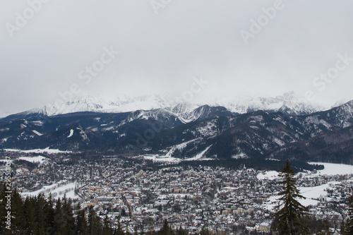 Winter landscape in Koscielisko, Tatra Mountains, Poland, ski resort Zakopane