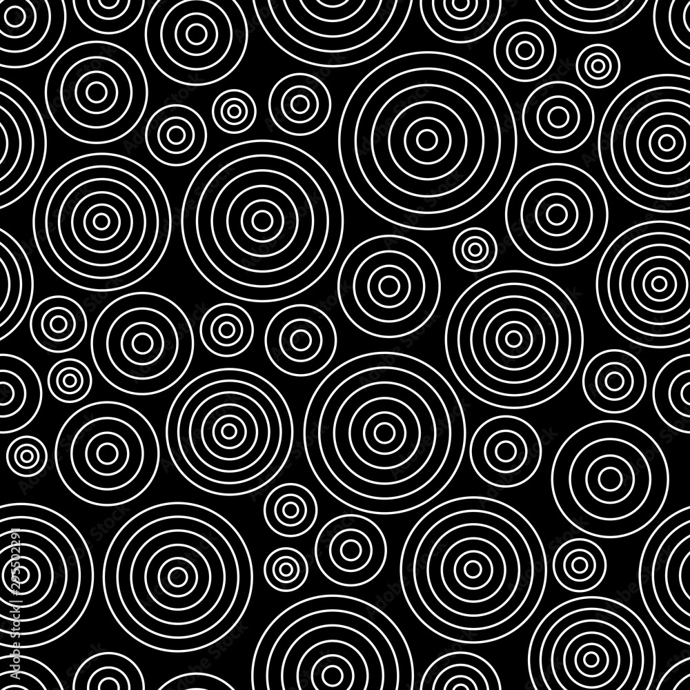Seamless abstract pattern with white circles on black background