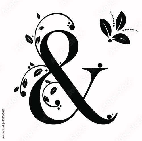  Decorated Alphabet with Ampersand letters ornaments vintage vector, Letter & with leaves vector. Decoration vintage for invites card and other concept ideas. Illustration Ampersand