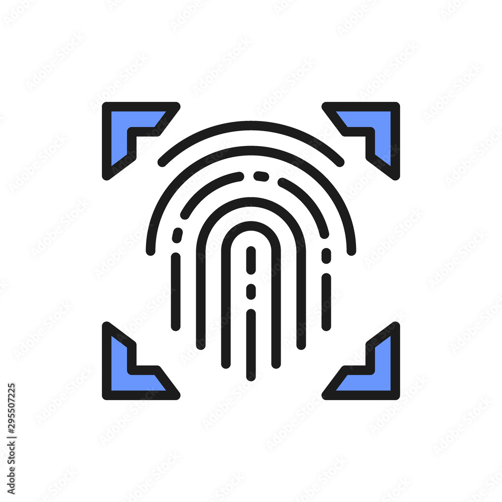 Fingerprint, scanned finger, cryptographic signature, identity color line icon. Fingerprint, scanned finger, cryptographic signature, identity color line icon.