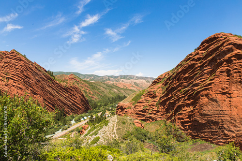 Seven bulls Jeti Ogyz valley red sandstone formation in Kyrgyzstan