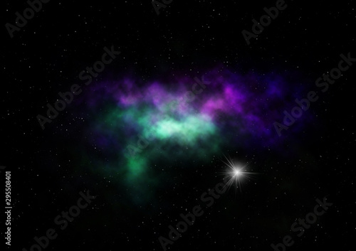 Star field in space and a nebulae. 3D rendering