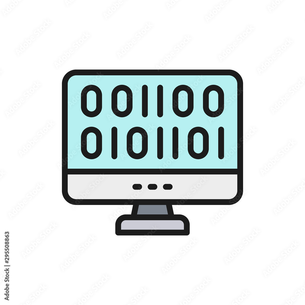 Web development, coding flat color line icon. Web development, coding flat color line icon.