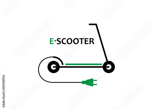 Electric scooter. E-Scooter Logo design silhouette with charger. Logotype ecological moped. Flat vector illustration isolated on white background.