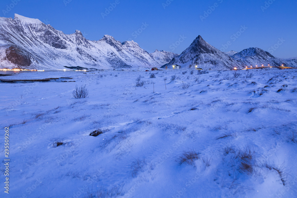 Evening on Lofoten islands in winter Evening on Lofoten islands in winter