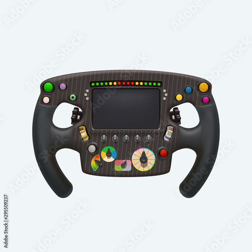 formula steering wheel on white