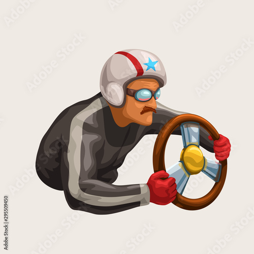 retro racing driver on white