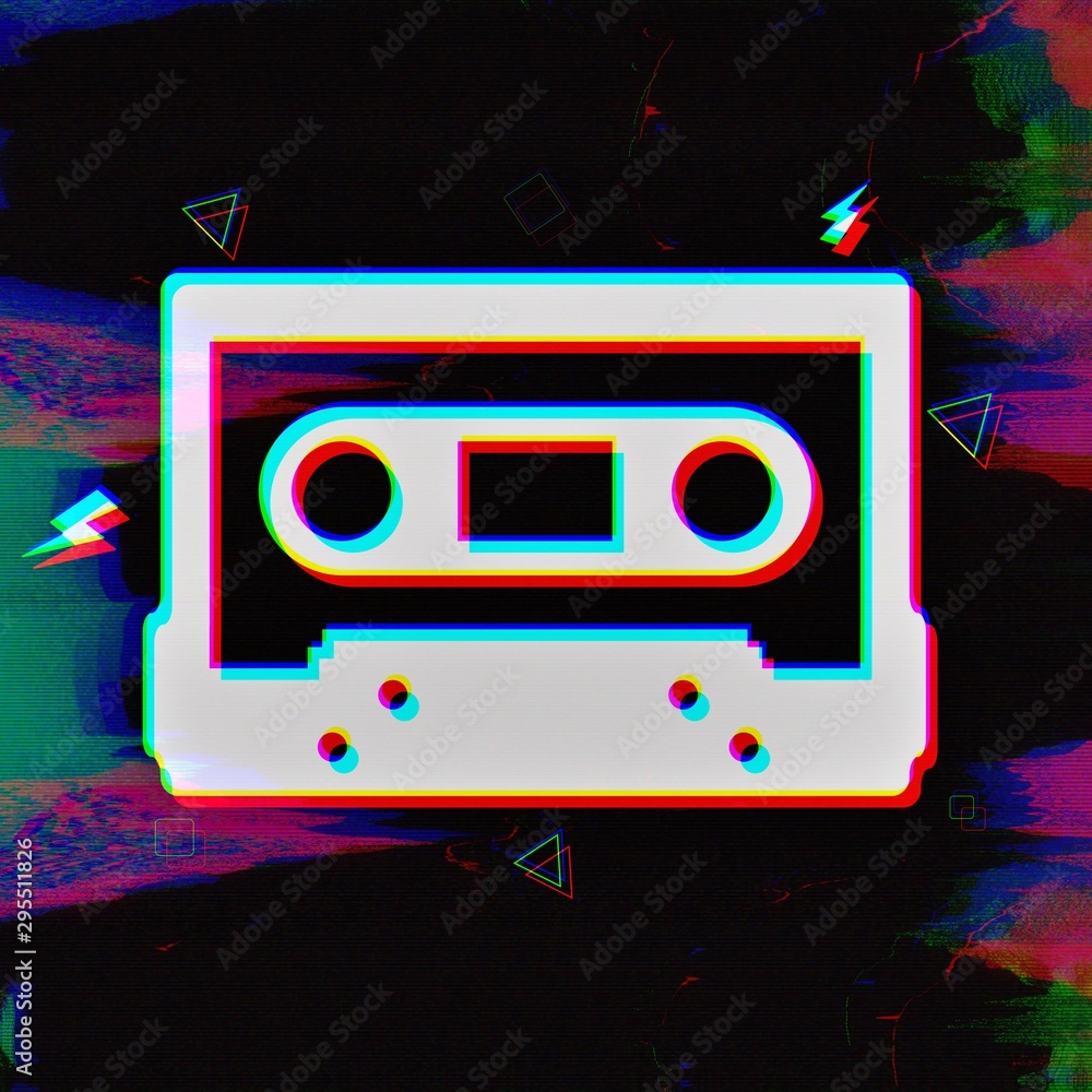 old Cassette tape icon in retro 3d style , audio tape Cassette vintage background , Prints on T-shirts, sweatshirts, cases for mobile phones - obrazy, fototapety, plakaty 