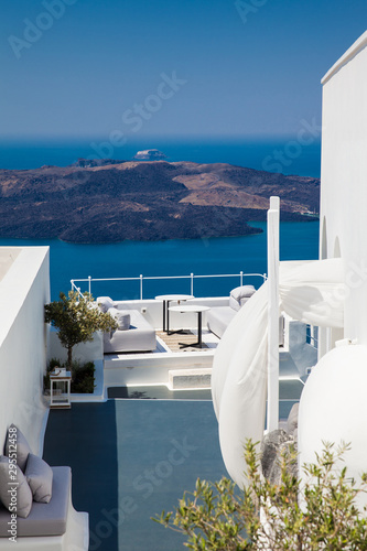 Beautiful architecture of the white houses of Santorini Island