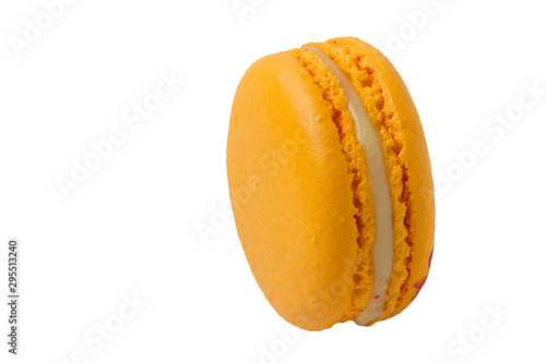 Tender orange macaroons isolated on white background.