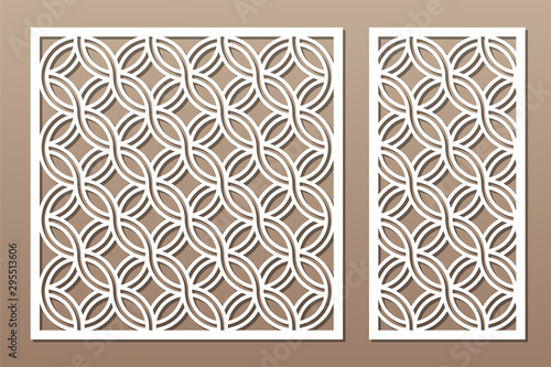 Set decorative card for cutting. Round, Celtic pattern. Laser cut. Ratio 1:1, 1:2. Vector illustration.